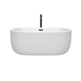 Juliette 60 Inch Freestanding Bathtub in White with Floor Mounted Faucet Drain and Overflow Trim in Matte Black