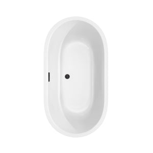 Juliette 60 Inch Freestanding Bathtub in White with Floor Mounted Faucet Drain and Overflow Trim in Matte Black