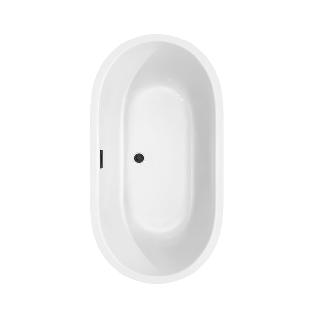 Juliette 60 Inch Freestanding Bathtub in White with Floor Mounted Faucet Drain and Overflow Trim in Matte Black