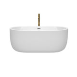 Juliette 60 Inch Freestanding Bathtub in White with Polished Chrome Trim and Floor Mounted Faucet in Brushed Gold