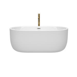 Juliette 60 Inch Freestanding Bathtub in White with Polished Chrome Trim and Floor Mounted Faucet in Brushed Gold