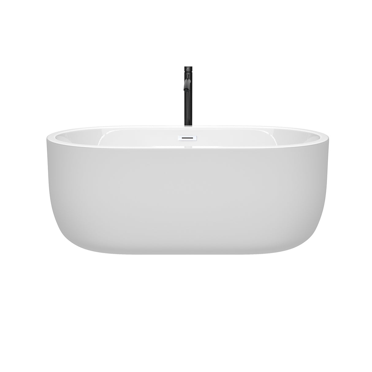 Juliette 60 Inch Freestanding Bathtub in White with Shiny White Trim and Floor Mounted Faucet in Matte Black