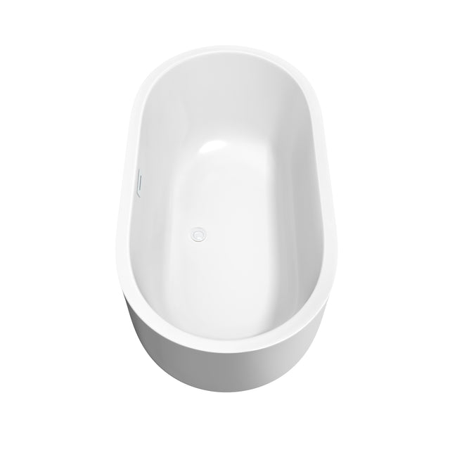 Juliette 60 Inch Freestanding Bathtub in White with Shiny White Trim and Floor Mounted Faucet in Brushed Gold