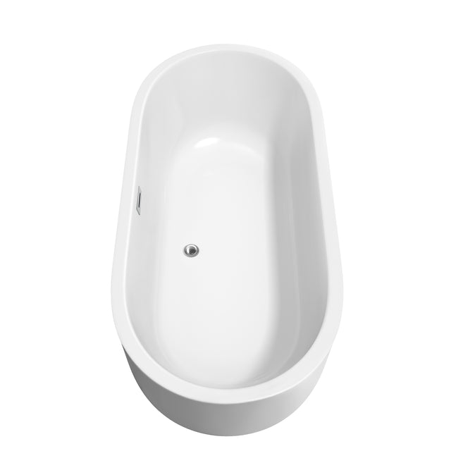 Juliette 67 Inch Freestanding Bathtub in White with Polished Chrome Trim and Floor Mounted Faucet in Brushed Gold