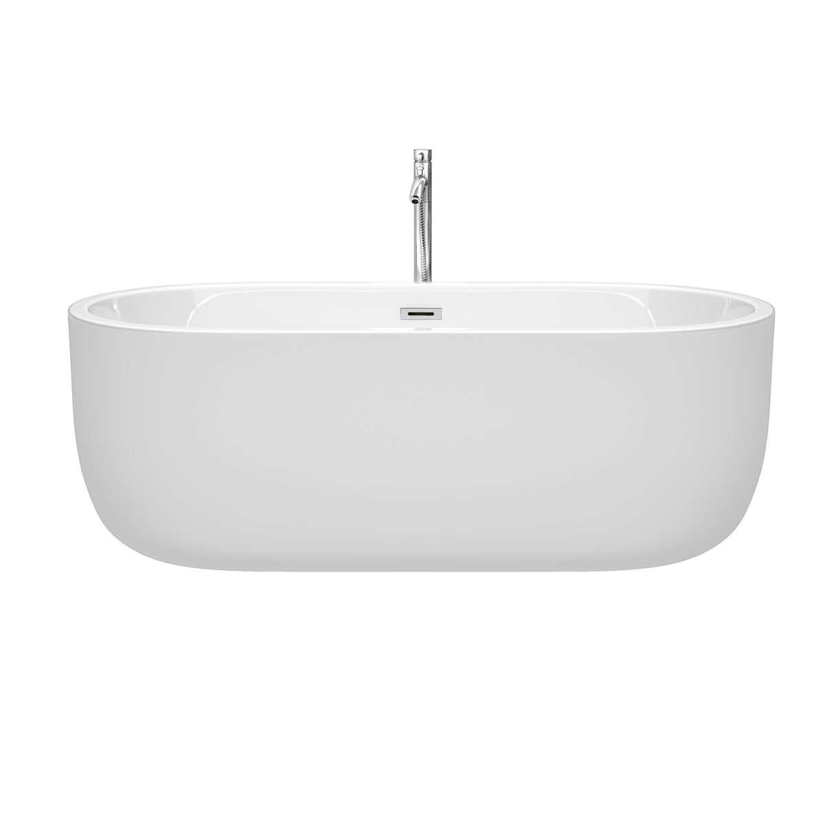 Juliette 67 Inch Freestanding Bathtub in White with Floor Mounted Faucet Drain and Overflow Trim in Polished Chrome