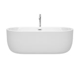 Juliette 67 Inch Freestanding Bathtub in White with Floor Mounted Faucet Drain and Overflow Trim in Polished Chrome