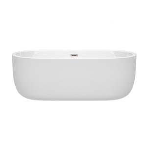 Juliette 67 Inch Freestanding Bathtub in White with Brushed Nickel Drain and Overflow Trim