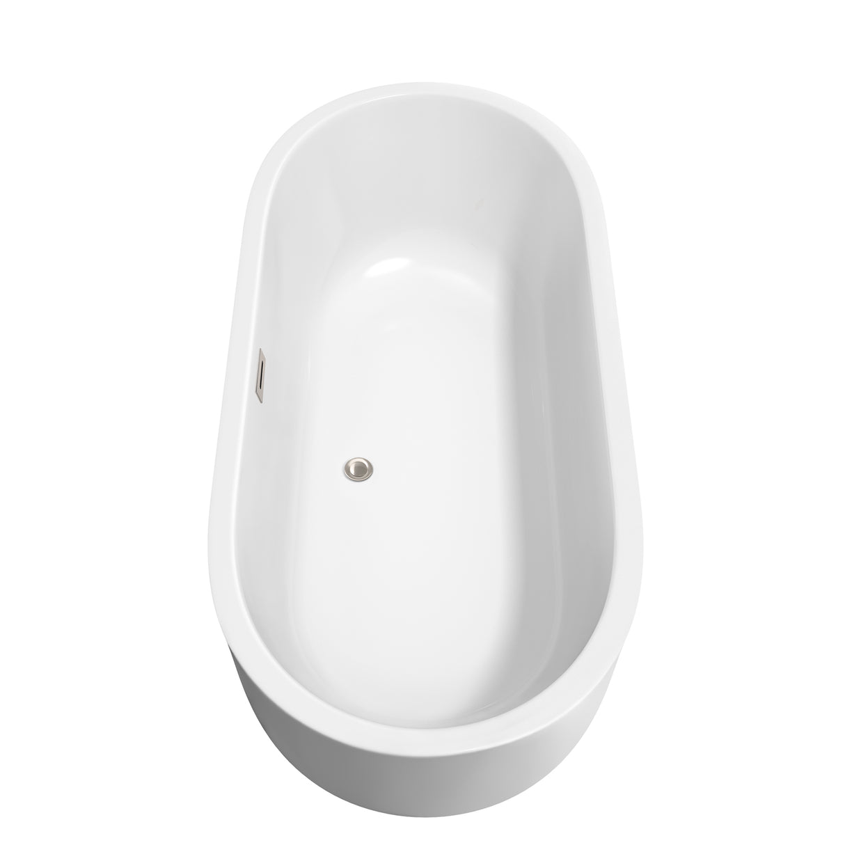 Juliette 67 Inch Freestanding Bathtub in White with Brushed Nickel Drain and Overflow Trim