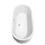 Juliette 67 Inch Freestanding Bathtub in White with Floor Mounted Faucet Drain and Overflow Trim in Brushed Nickel