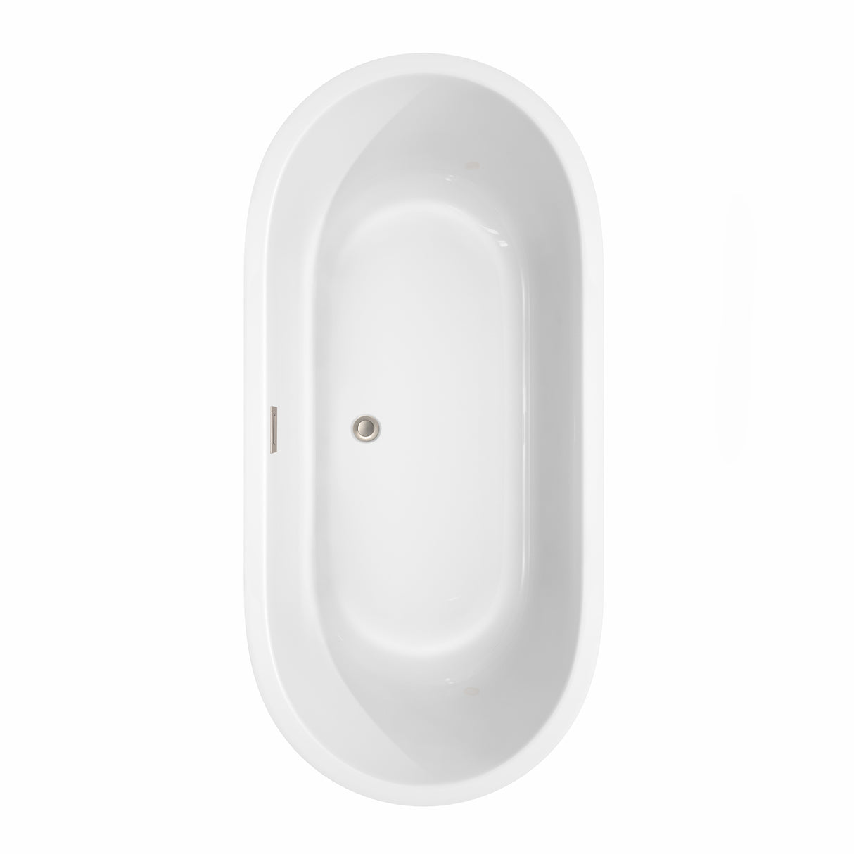Juliette 67 Inch Freestanding Bathtub in White with Floor Mounted Faucet Drain and Overflow Trim in Brushed Nickel