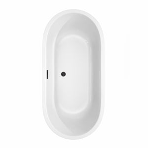 Juliette 67 Inch Freestanding Bathtub in White with Floor Mounted Faucet Drain and Overflow Trim in Matte Black