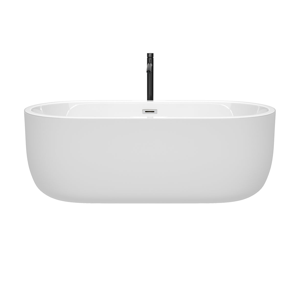 Juliette 67 Inch Freestanding Bathtub in White with Polished Chrome Trim and Floor Mounted Faucet in Matte Black