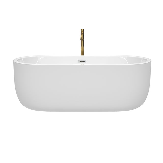 Juliette 67 Inch Freestanding Bathtub in White with Polished Chrome Trim and Floor Mounted Faucet in Brushed Gold