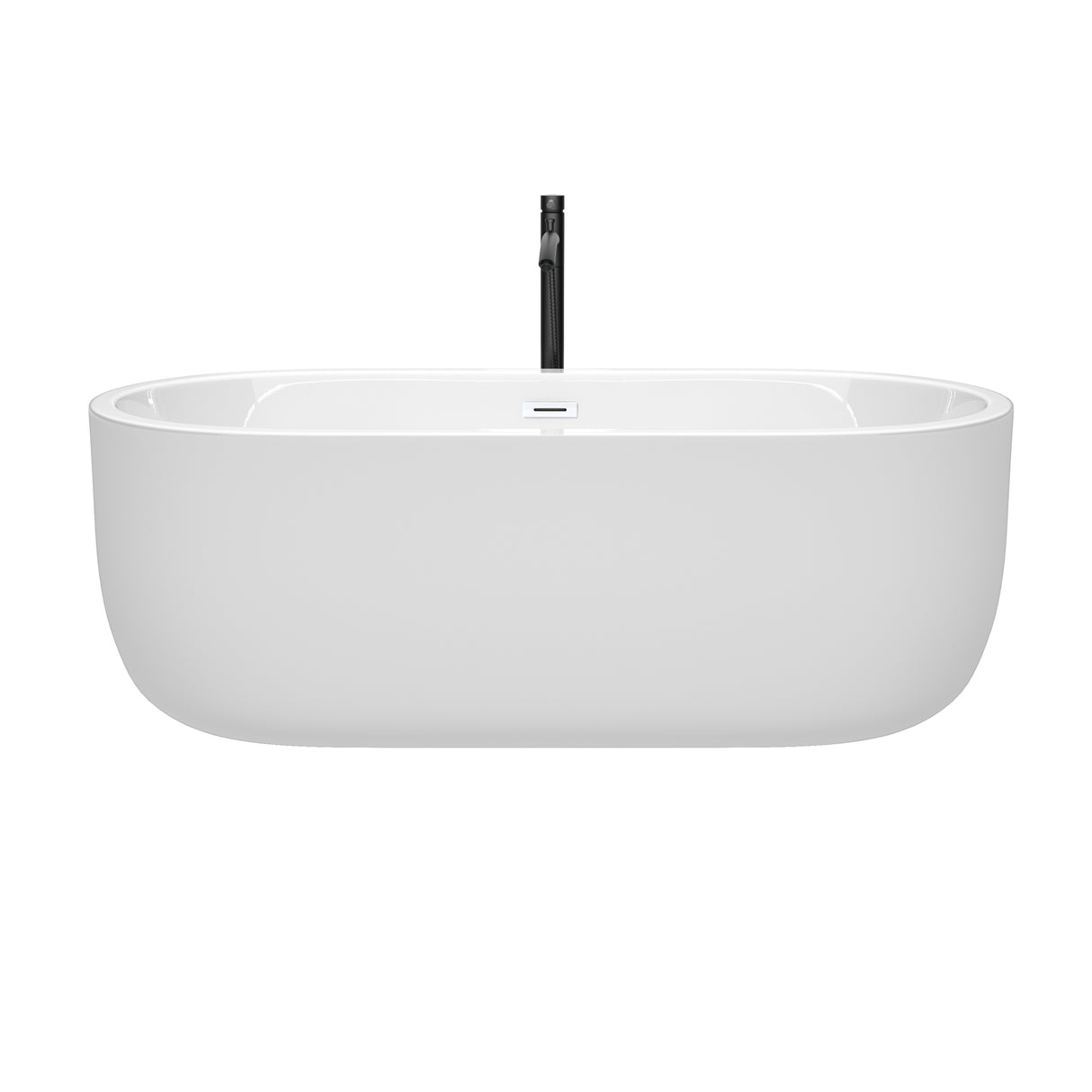 Juliette 67 Inch Freestanding Bathtub in White with Shiny White Trim and Floor Mounted Faucet in Matte Black