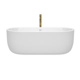 Juliette 67 Inch Freestanding Bathtub in White with Shiny White Trim and Floor Mounted Faucet in Brushed Gold