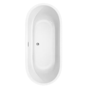 Juliette 71 Inch Freestanding Bathtub in White with Polished Chrome Trim and Floor Mounted Faucet in Brushed Gold