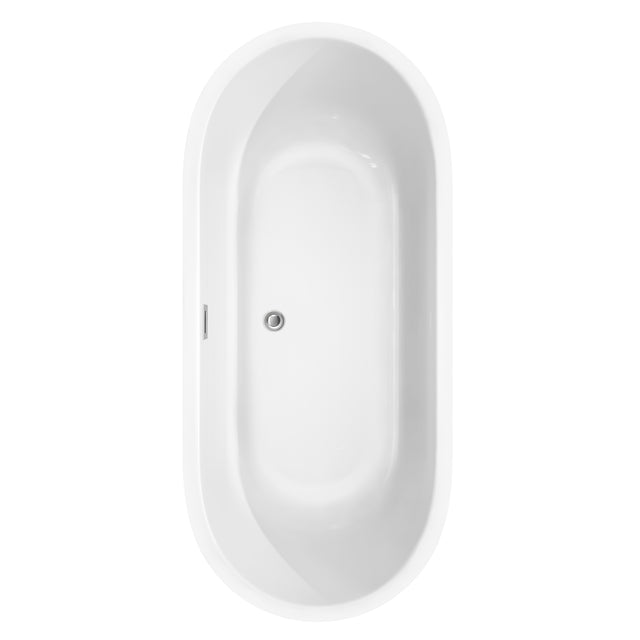 Juliette 71 Inch Freestanding Bathtub in White with Polished Chrome Trim and Floor Mounted Faucet in Brushed Gold