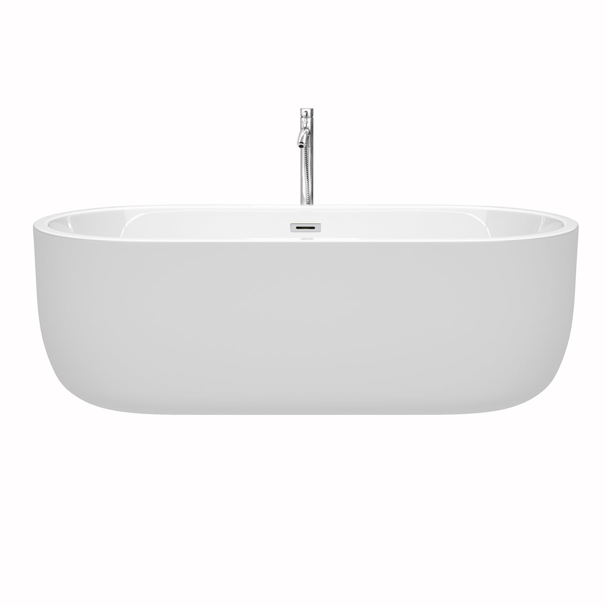 Juliette 71 Inch Freestanding Bathtub in White with Floor Mounted Faucet Drain and Overflow Trim in Polished Chrome