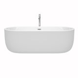 Juliette 71 Inch Freestanding Bathtub in White with Floor Mounted Faucet Drain and Overflow Trim in Polished Chrome