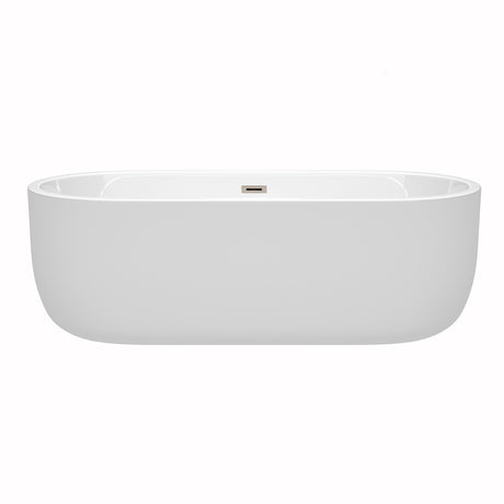 Juliette 71 Inch Freestanding Bathtub in White with Brushed Nickel Drain and Overflow Trim