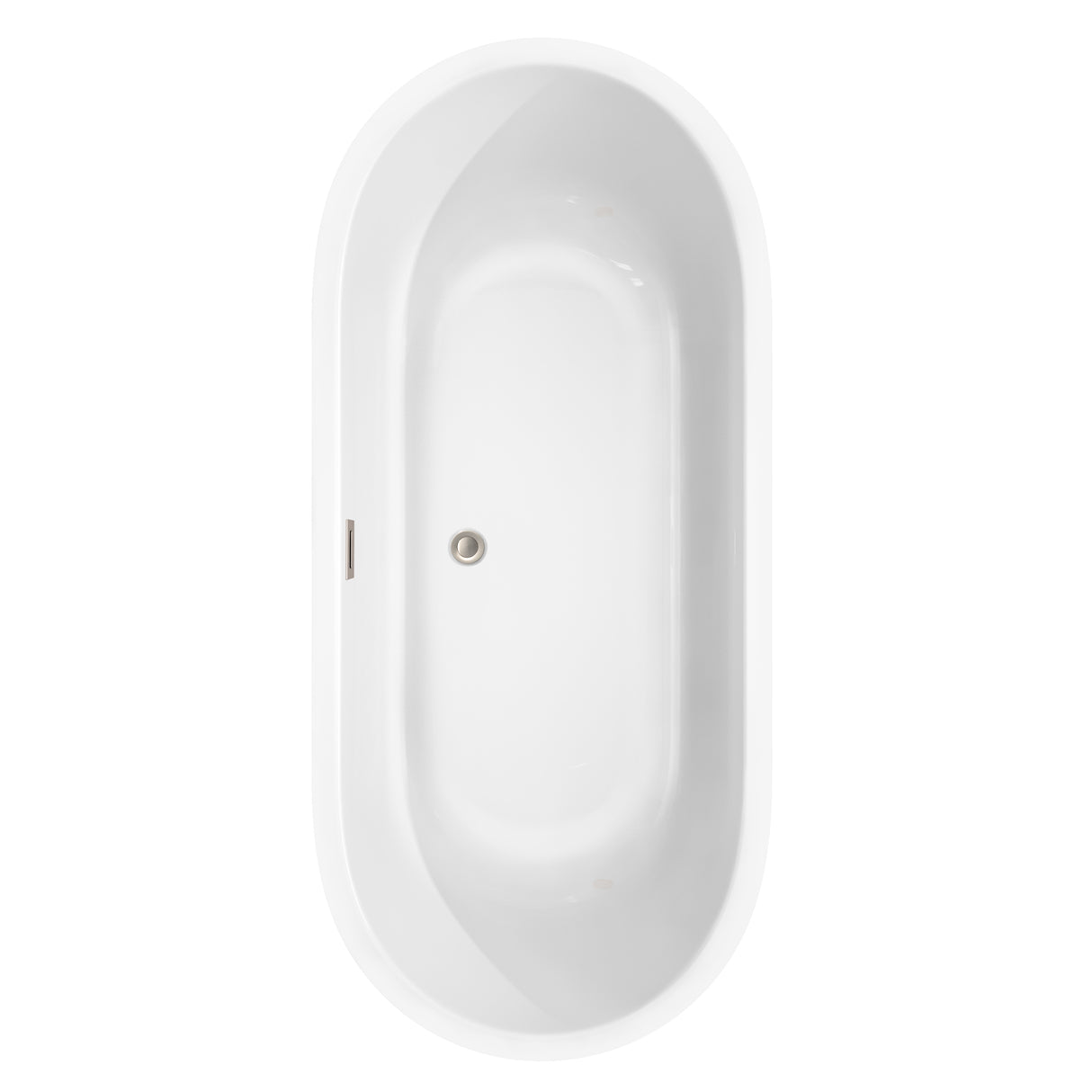 Juliette 71 Inch Freestanding Bathtub in White with Brushed Nickel Drain and Overflow Trim