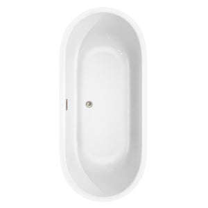 Juliette 71 Inch Freestanding Bathtub in White with Floor Mounted Faucet Drain and Overflow Trim in Brushed Nickel