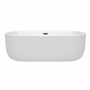 Juliette 71 Inch Freestanding Bathtub in White with Matte Black Drain and Overflow Trim