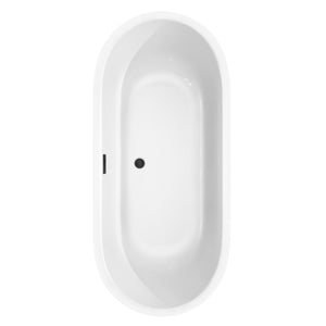 Juliette 71 Inch Freestanding Bathtub in White with Floor Mounted Faucet Drain and Overflow Trim in Matte Black