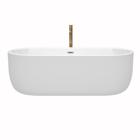 Juliette 71 Inch Freestanding Bathtub in White with Polished Chrome Trim and Floor Mounted Faucet in Brushed Gold