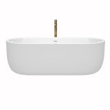 Juliette 71 Inch Freestanding Bathtub in White with Shiny White Trim and Floor Mounted Faucet in Brushed Gold