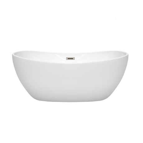 Rebecca 60 Inch Freestanding Bathtub in White with Brushed Nickel Drain and Overflow Trim