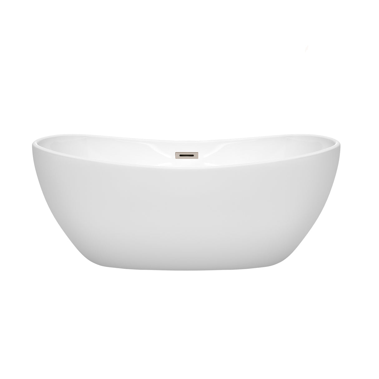 Rebecca 60 Inch Freestanding Bathtub in White with Brushed Nickel Drain and Overflow Trim