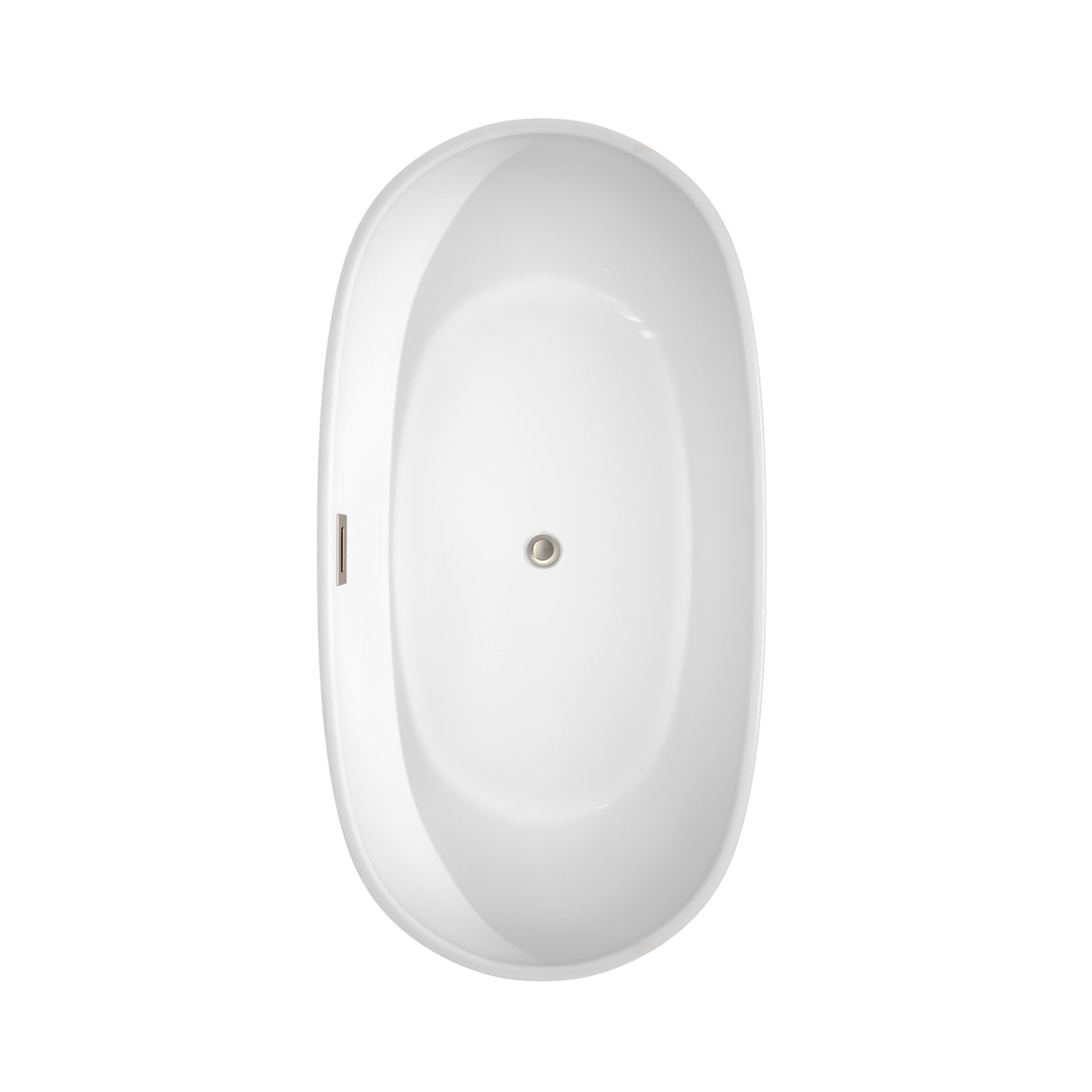 Rebecca 60 Inch Freestanding Bathtub in White with Brushed Nickel Drain and Overflow Trim