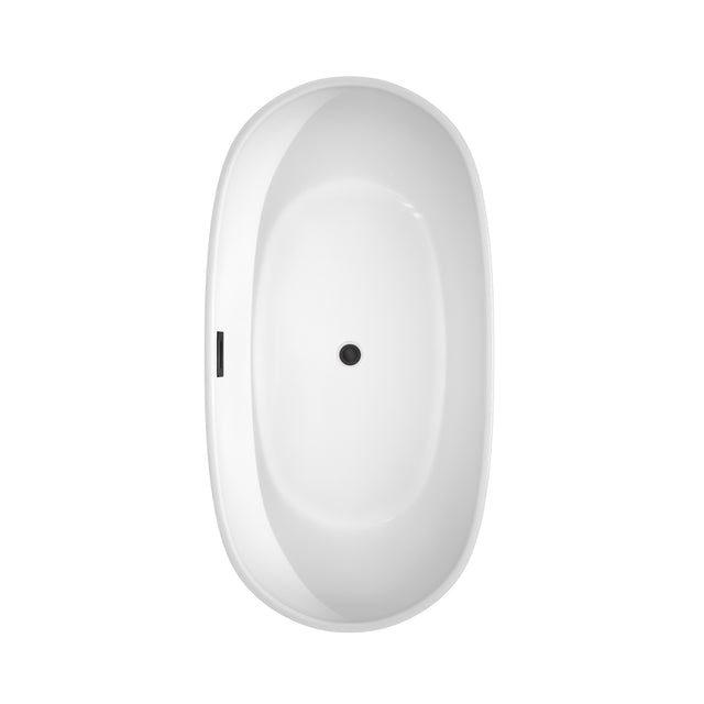 Rebecca 60 Inch Freestanding Bathtub in White with Floor Mounted Faucet Drain and Overflow Trim in Matte Black