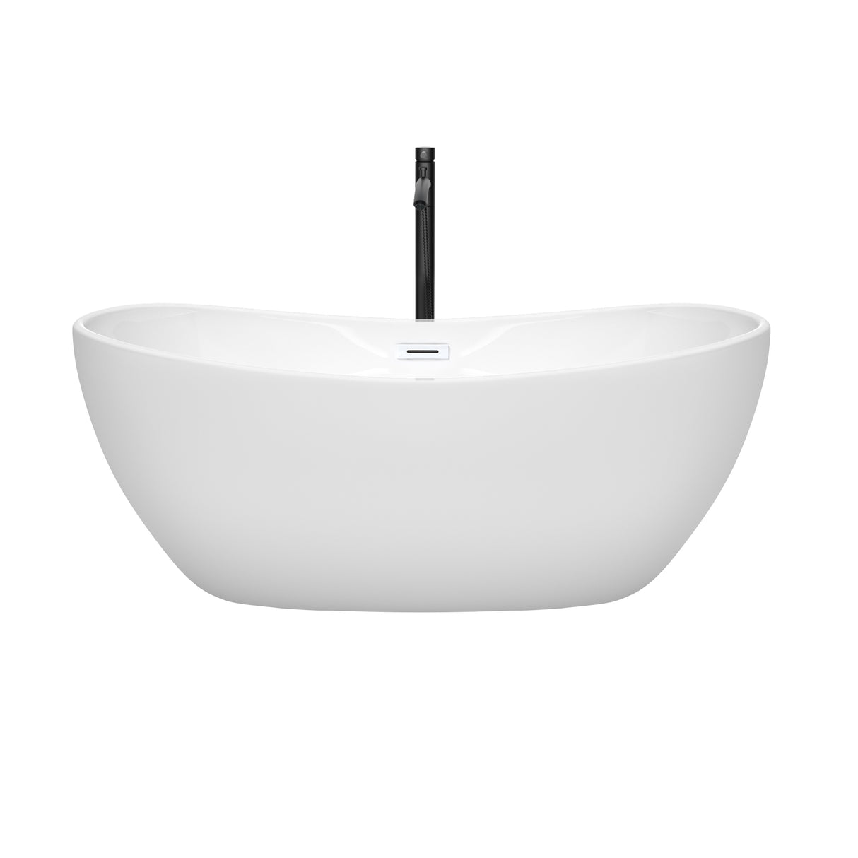 Rebecca 60 Inch Freestanding Bathtub in White with Shiny White Trim and Floor Mounted Faucet in Matte Black