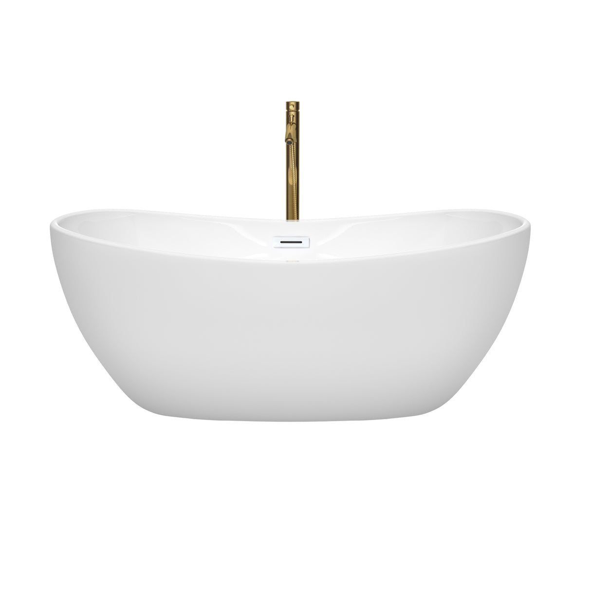 Rebecca 60 Inch Freestanding Bathtub in White with Shiny White Trim and Floor Mounted Faucet in Brushed Gold