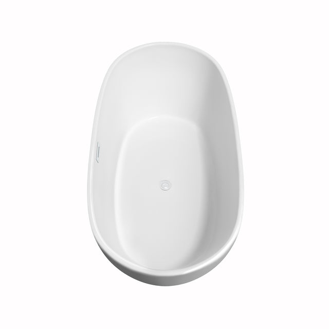 Rebecca 60 Inch Freestanding Bathtub in White with Shiny White Trim and Floor Mounted Faucet in Brushed Gold