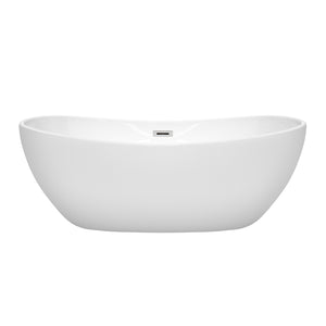Rebecca 65 Inch Freestanding Bathtub in White with Polished Chrome Drain and Overflow Trim
