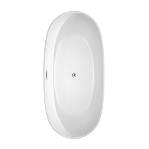 Rebecca 65 Inch Freestanding Bathtub in White with Polished Chrome Trim and Floor Mounted Faucet in Brushed Gold