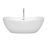 Rebecca 65 Inch Freestanding Bathtub in White with Floor Mounted Faucet Drain and Overflow Trim in Polished Chrome