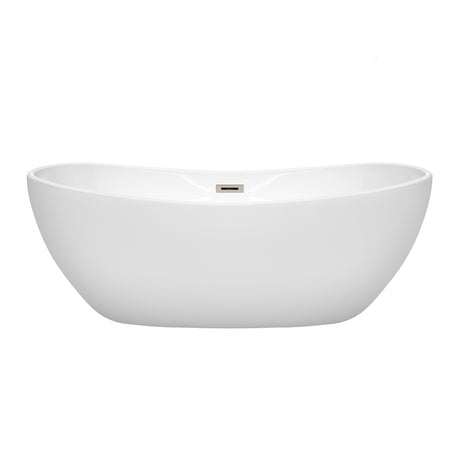 Rebecca 65 Inch Freestanding Bathtub in White with Brushed Nickel Drain and Overflow Trim