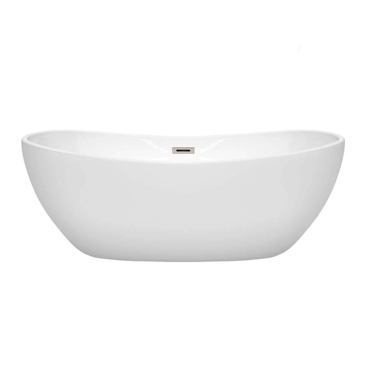 Rebecca 65 Inch Freestanding Bathtub in White with Brushed Nickel Drain and Overflow Trim