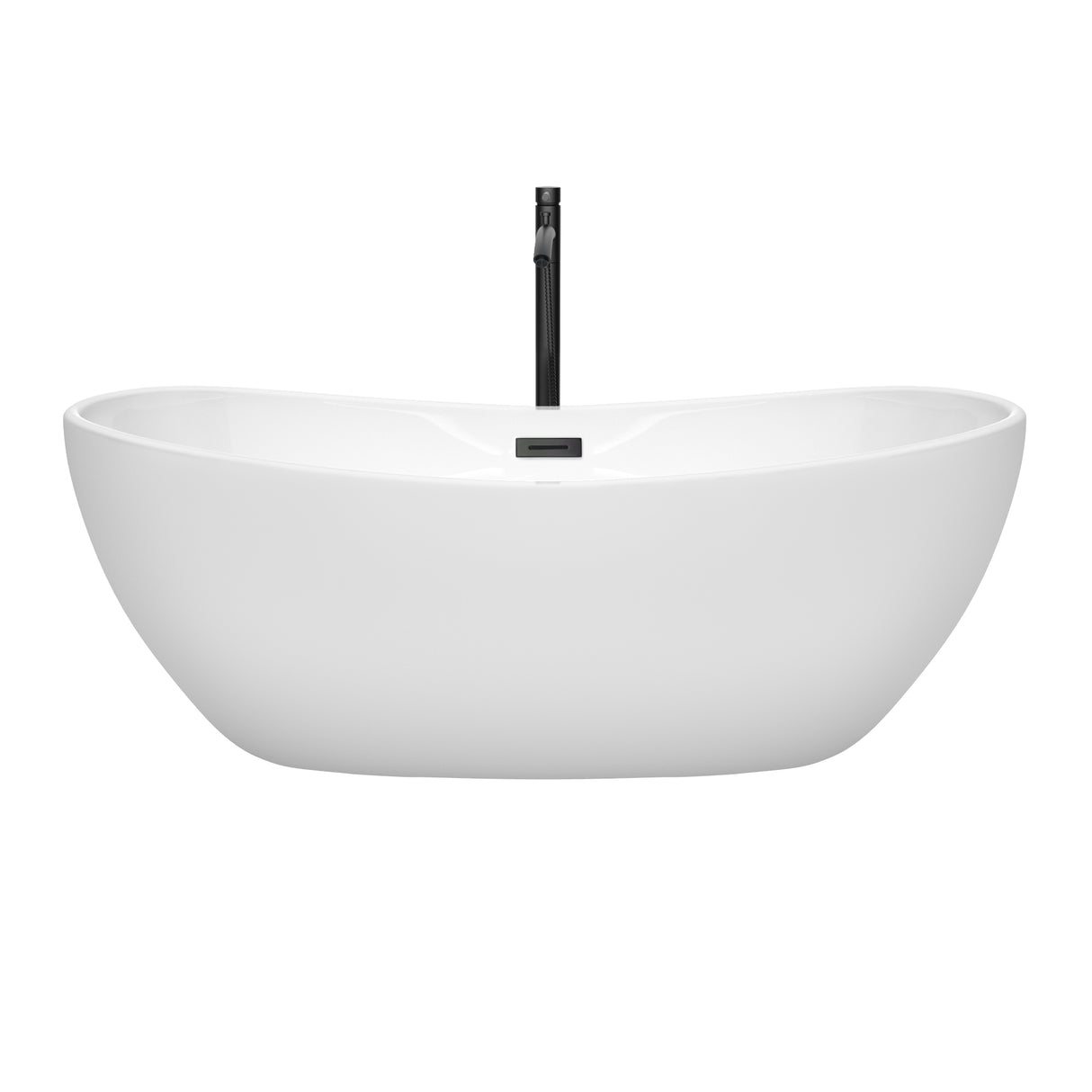 Rebecca 65 Inch Freestanding Bathtub in White with Floor Mounted Faucet Drain and Overflow Trim in Matte Black