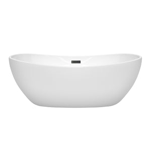 Rebecca 65 Inch Freestanding Bathtub in White with Matte Black Drain and Overflow Trim