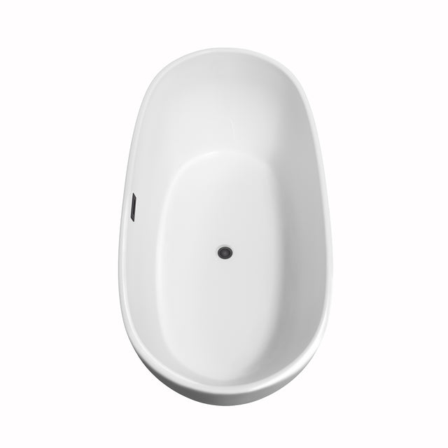 Rebecca 65 Inch Freestanding Bathtub in White with Floor Mounted Faucet Drain and Overflow Trim in Matte Black