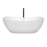 Rebecca 65 Inch Freestanding Bathtub in White with Shiny White Trim and Floor Mounted Faucet in Matte Black