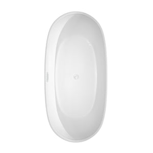 Rebecca 65 Inch Freestanding Bathtub in White with Shiny White Trim and Floor Mounted Faucet in Brushed Gold