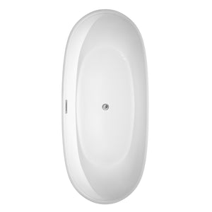 Rebecca 70 Inch Freestanding Bathtub in White with Polished Chrome Trim and Floor Mounted Faucet in Brushed Gold