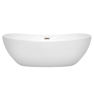Rebecca 70 Inch Freestanding Bathtub in White with Brushed Nickel Drain and Overflow Trim