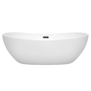 Rebecca 70 Inch Freestanding Bathtub in White with Matte Black Drain and Overflow Trim